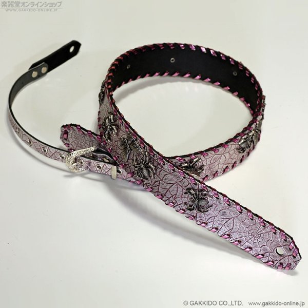 画像1: 肩紐屋 猫屋半兵衛 PINK SPIDER ギターストラップ (1)